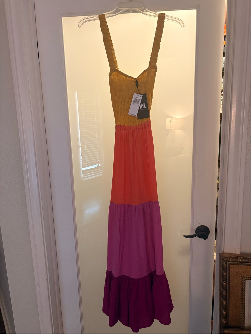 Frye Mustard, Coral & Magenta Tiered Maxi Dress